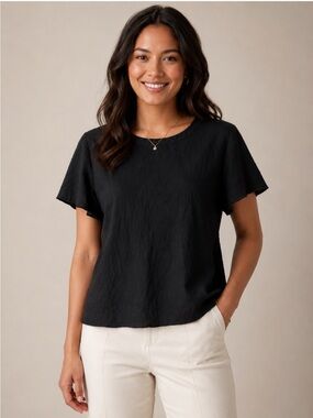 Boden Black Short Sleeve Flutter Tee